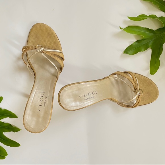 Gucci Shoes | Gucci Vintage Kitten Heels Gold Sandals | Poshmark